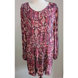 Peruvian Connection Silk Blend Above Knee Drop Waist Keyhole Dress Floral Red 14